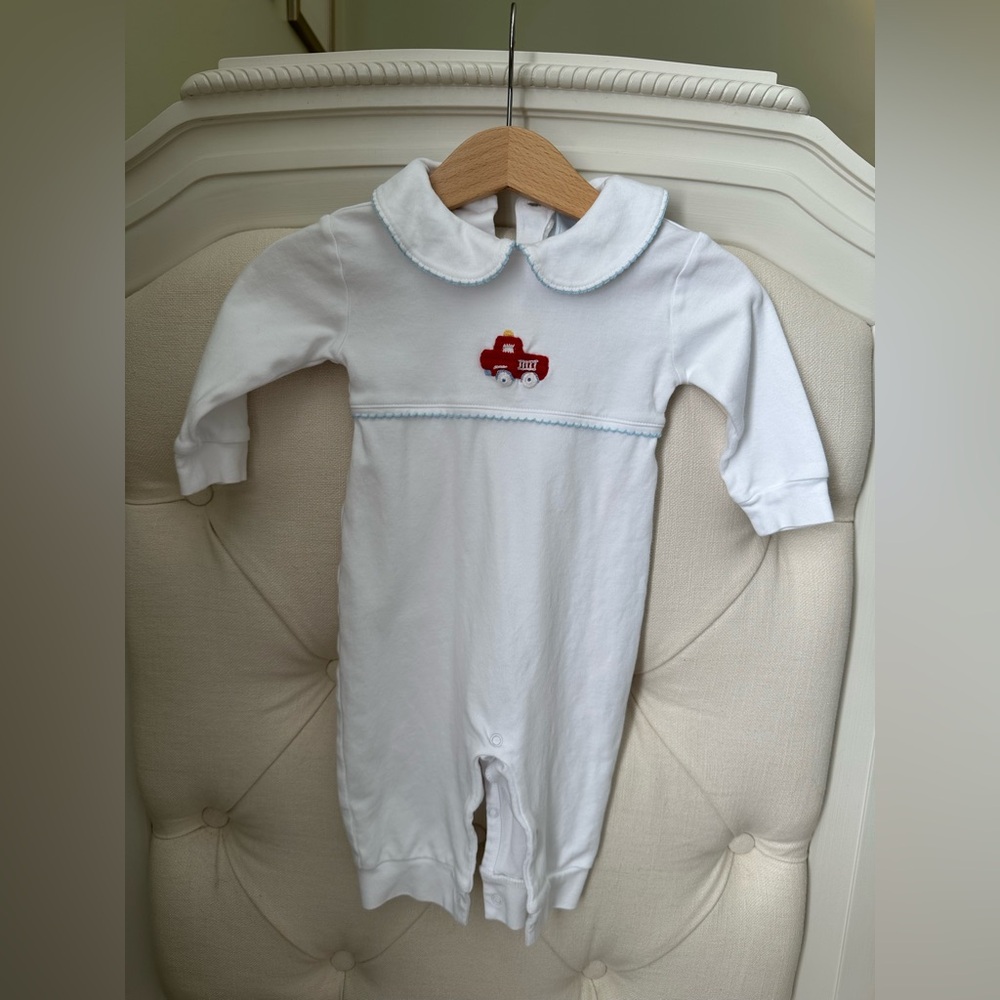 Little English Crochet Playsuit Fire Truck 6M